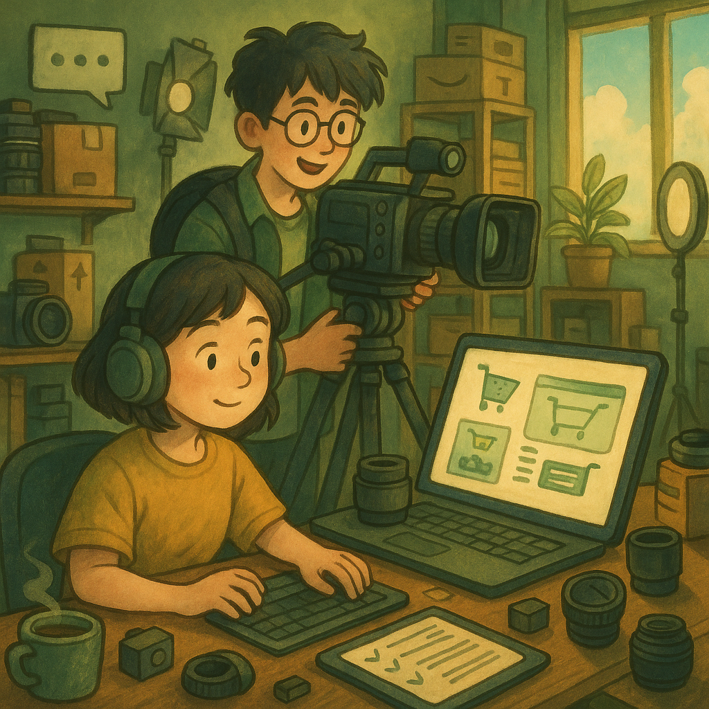 實習生們在玖大攝影學習，學習專業的拍攝剪輯、電商技巧整合。