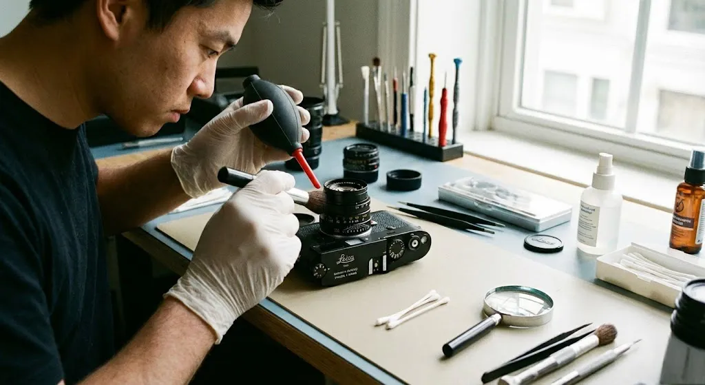 單眼相機清潔保養工具展示：強力吹球、拭鏡筆與清潔液 - 玖大攝影