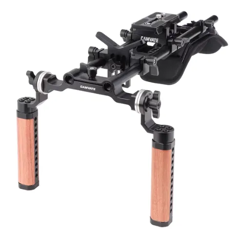 Camvate-Shoulder-Rig_Wooden-Handle-Front-View_ninebig